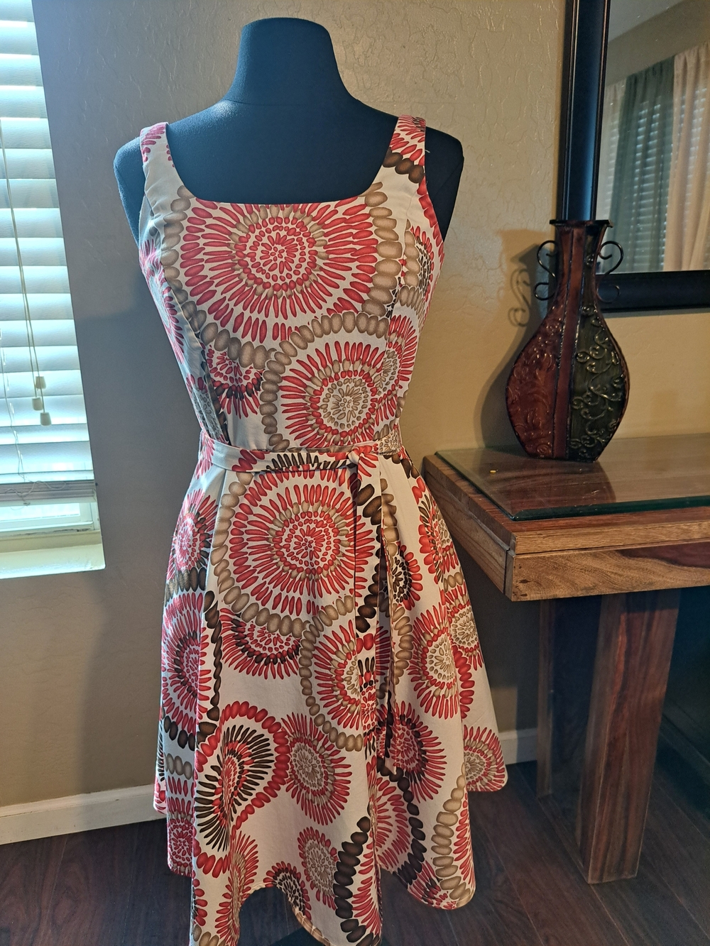 Women's Cream and Coral Printed Sundress